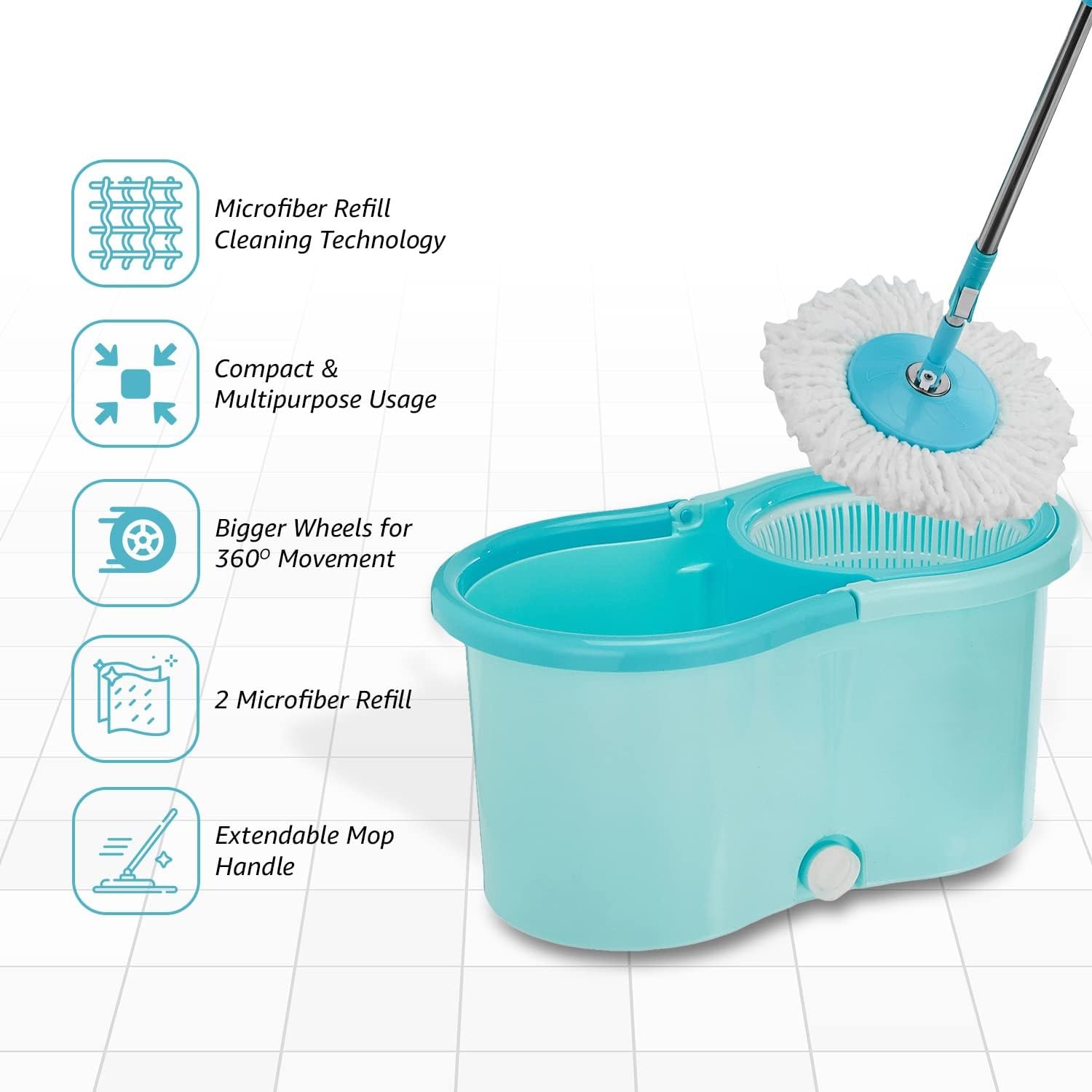 SHAGUN 360° Spin Mop 7L Plastic Basket & Handle Best for House Cleaning, Office Cleaning (Blue)