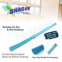 SHAGUN Premium Plastic Stick Broom | Heavy-Duty Fiber Bristles | Washable, Non-Shedding & Long-Lasting | Ideal for Wet & Dry Cleaning | Indoor & Outdoor Use