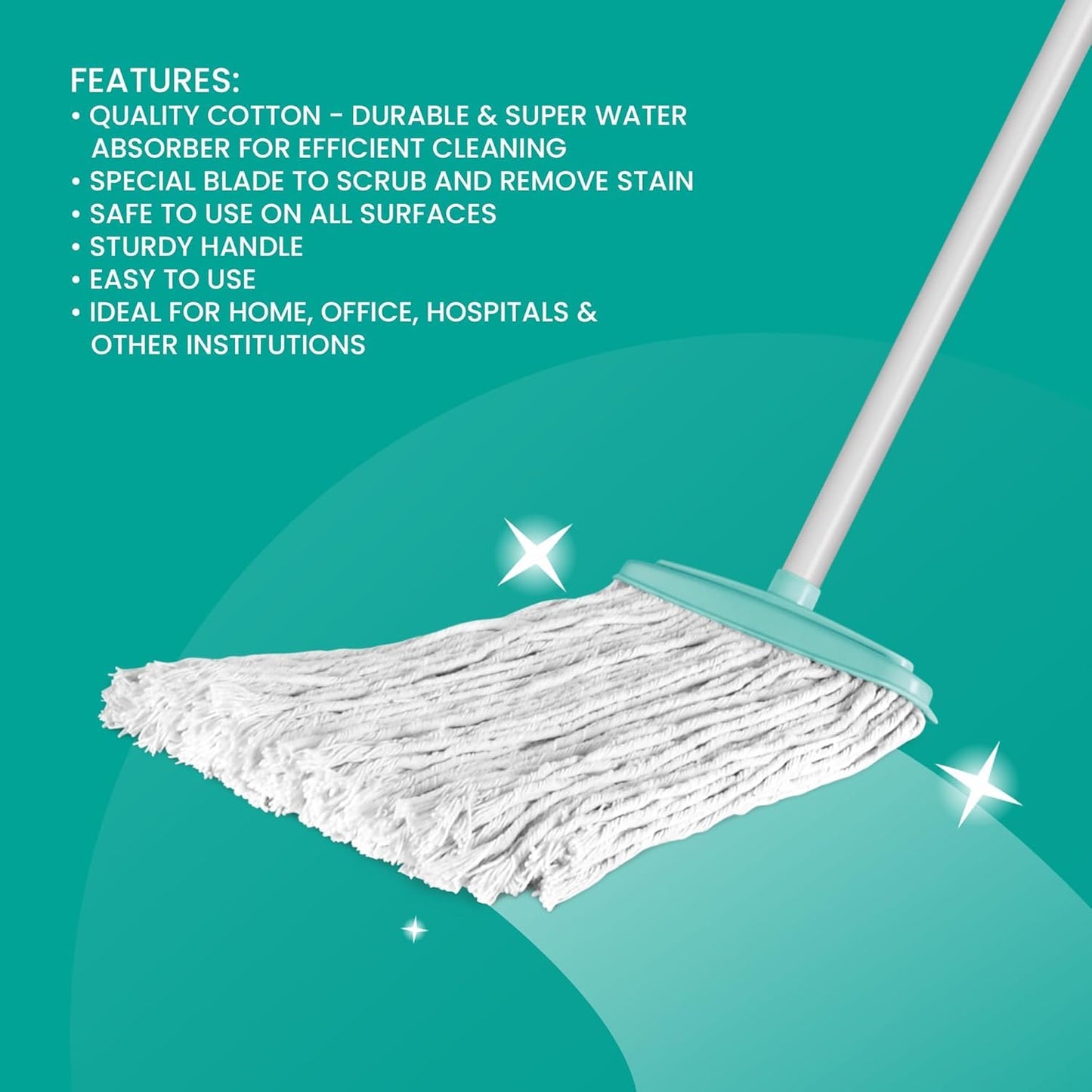 SHAGUN Premium Microfiber Cotton Mop Heavy Duty Floor Cleaning with Sturdy Handle & Super Absorbent Head Scartchless Mop