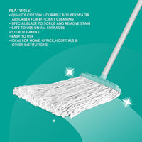 SHAGUN Premium Microfiber Cotton Mop Heavy Duty Floor Cleaning with Sturdy Handle & Super Absorbent Head Scartchless Mop