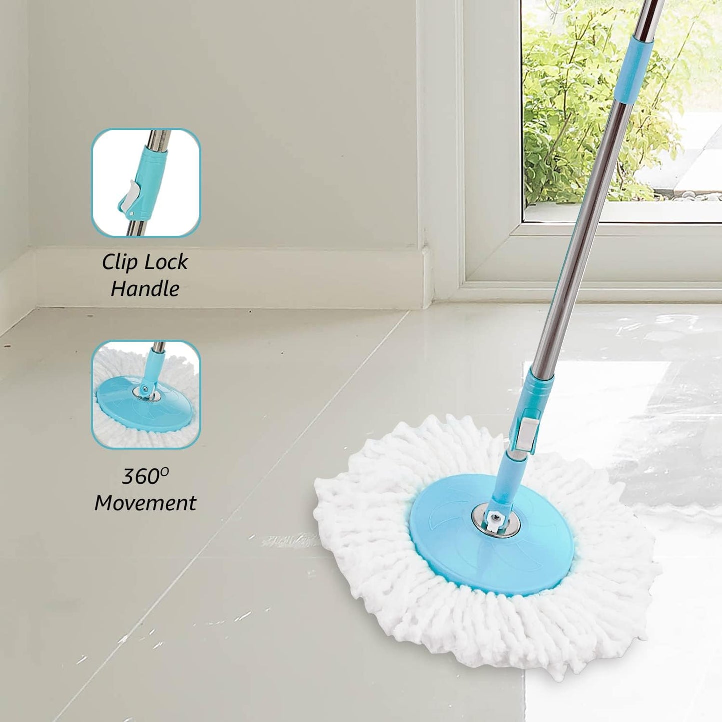 SHAGUN 360° Spin Mop 7L Plastic Basket & Handle Best for House Cleaning, Office Cleaning (Blue)