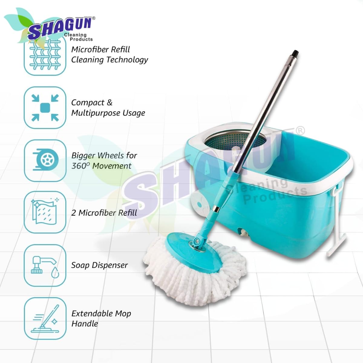 SHAGUN 360° Steel Mop with Basket Stainless Steel Handle Best for Home Cleaning (Blue)