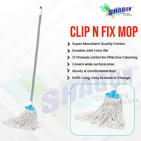 SHAGUN Cotton Wet Mop, Heavy-Duty Floor Cleaning Mop with Long Handle, Grey and Turquoise