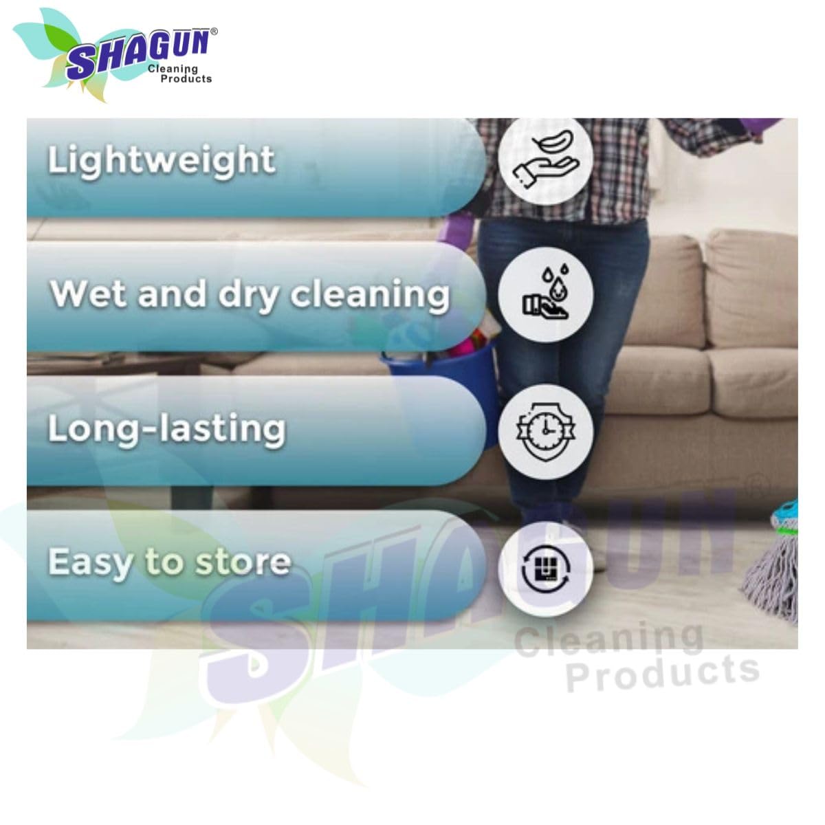 SHAGUN Twist Microfiber Mop with Adjustable Steel Rod – Heavy-Duty Self-Wringing Floor Cleaning Mop