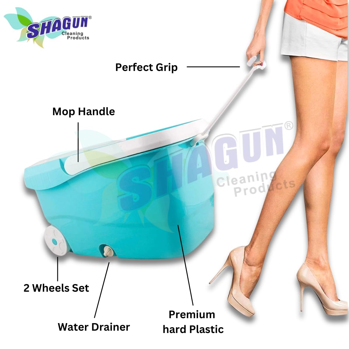 SHAGUN 360° Steel Mop with Basket Stainless Steel Handle Best for Home Cleaning (Blue)