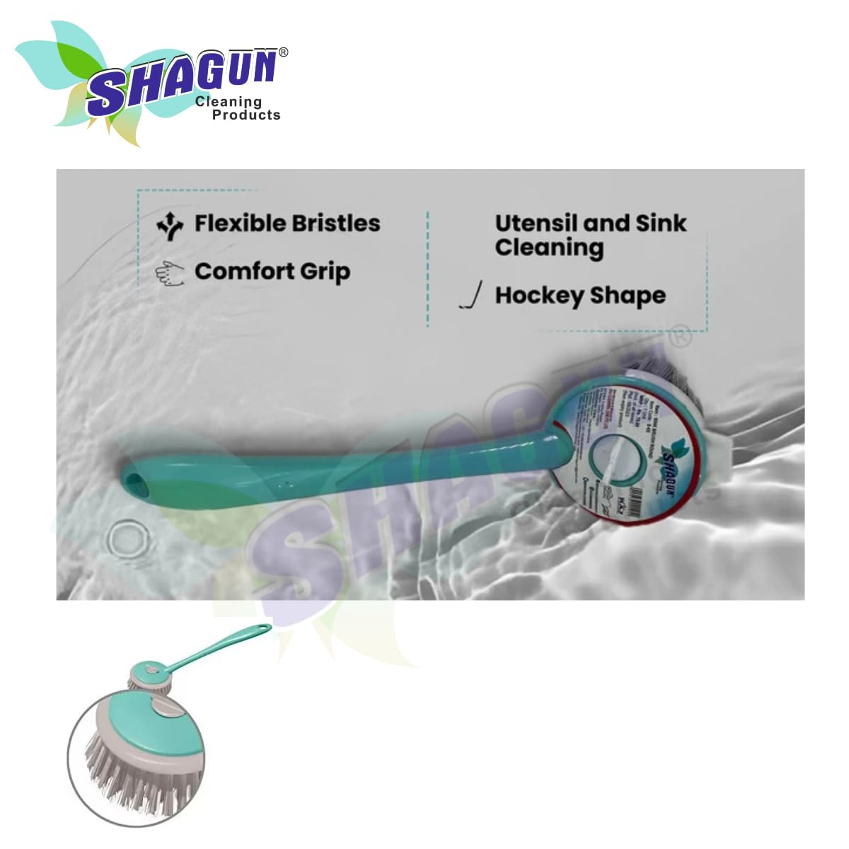 SHAGUN Scrub Brush with Handle | Stiff Bristles, Detergent Dispenser, Multipurpose Cleaning