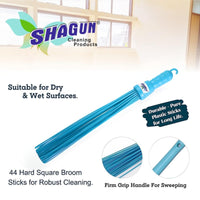 SHAGUN Premium Unbreakable 44 Plastic Sticks Broom | Extra Strong Fiber Sticks | Heavy-Duty, Washable & Non-Shedding | Ideal for Wet & Dry Cleaning | Indoor & Outdoor Use