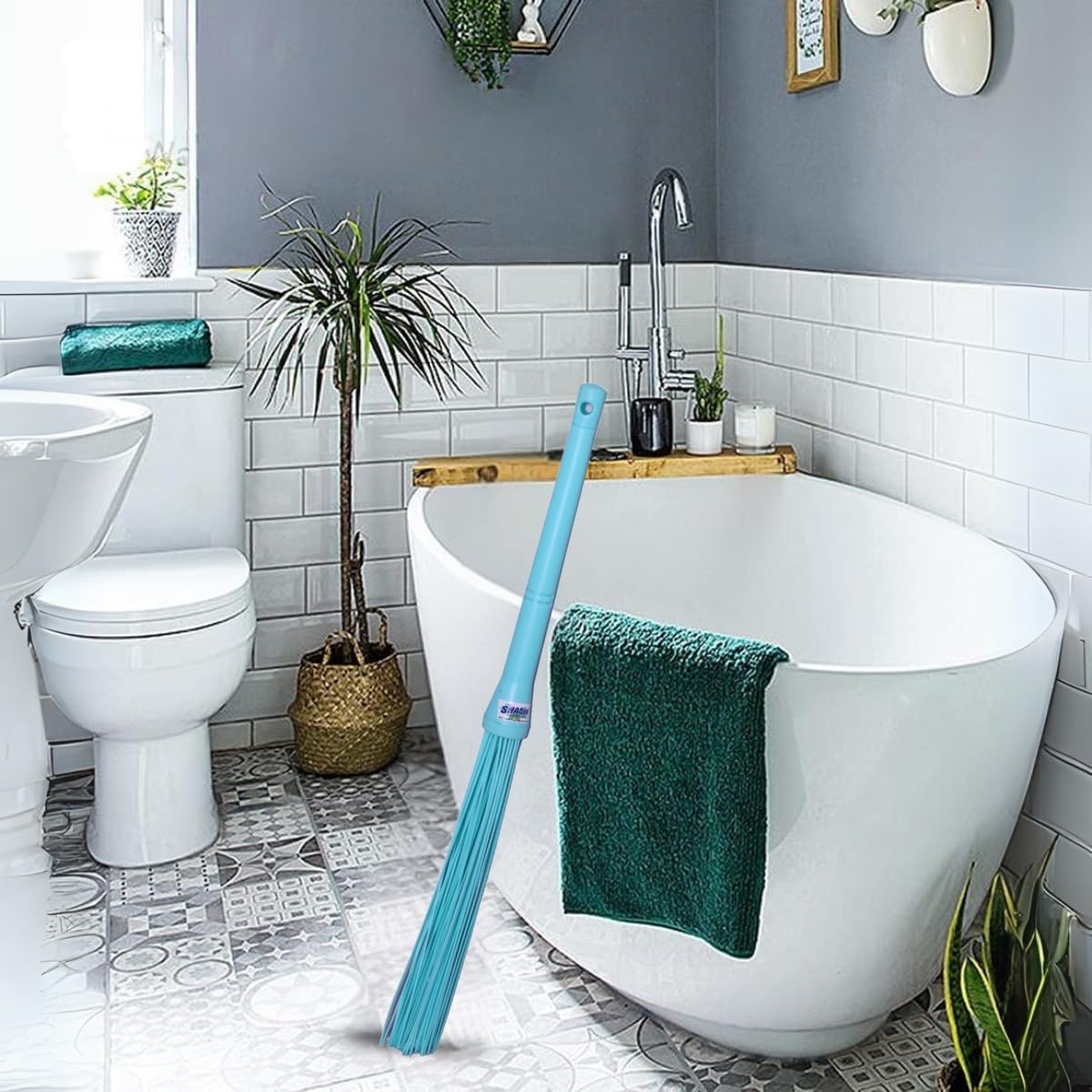 SHAGUN Premium Plastic Stick Broom | Heavy-Duty Fiber Bristles | Washable, Non-Shedding & Long-Lasting | Ideal for Wet & Dry Cleaning | Indoor & Outdoor Use