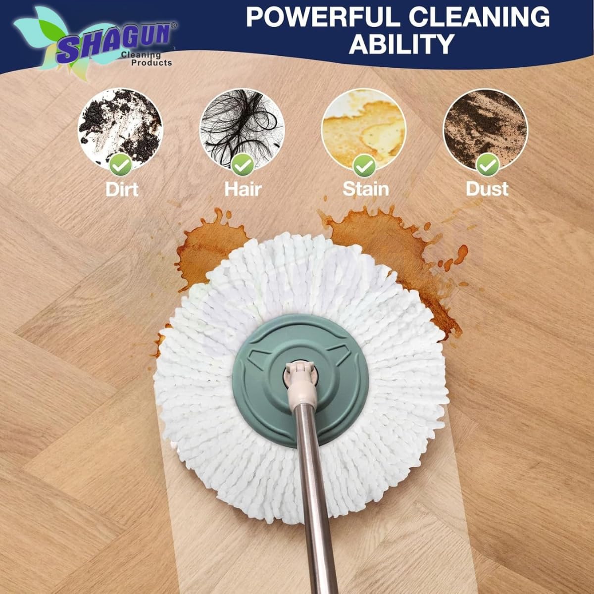 SHAGUN 360° Spin Mop Refill – Super Absorbent Microfiber Head, Durable & Washable Cleaning Pad for Home, Office, Tile, Marble & Wooden Floors (White and Blue) (4)