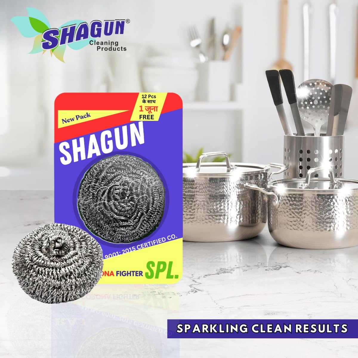 SHAGUN Stainless Steel Scrubber Heavy Duty Metal Scouring Pad for Tough Grease Removal, Rust-Free & Durable Cleaning for Kitchen, Utensils, Pots, Pans & Bathroom Per 10g (12)