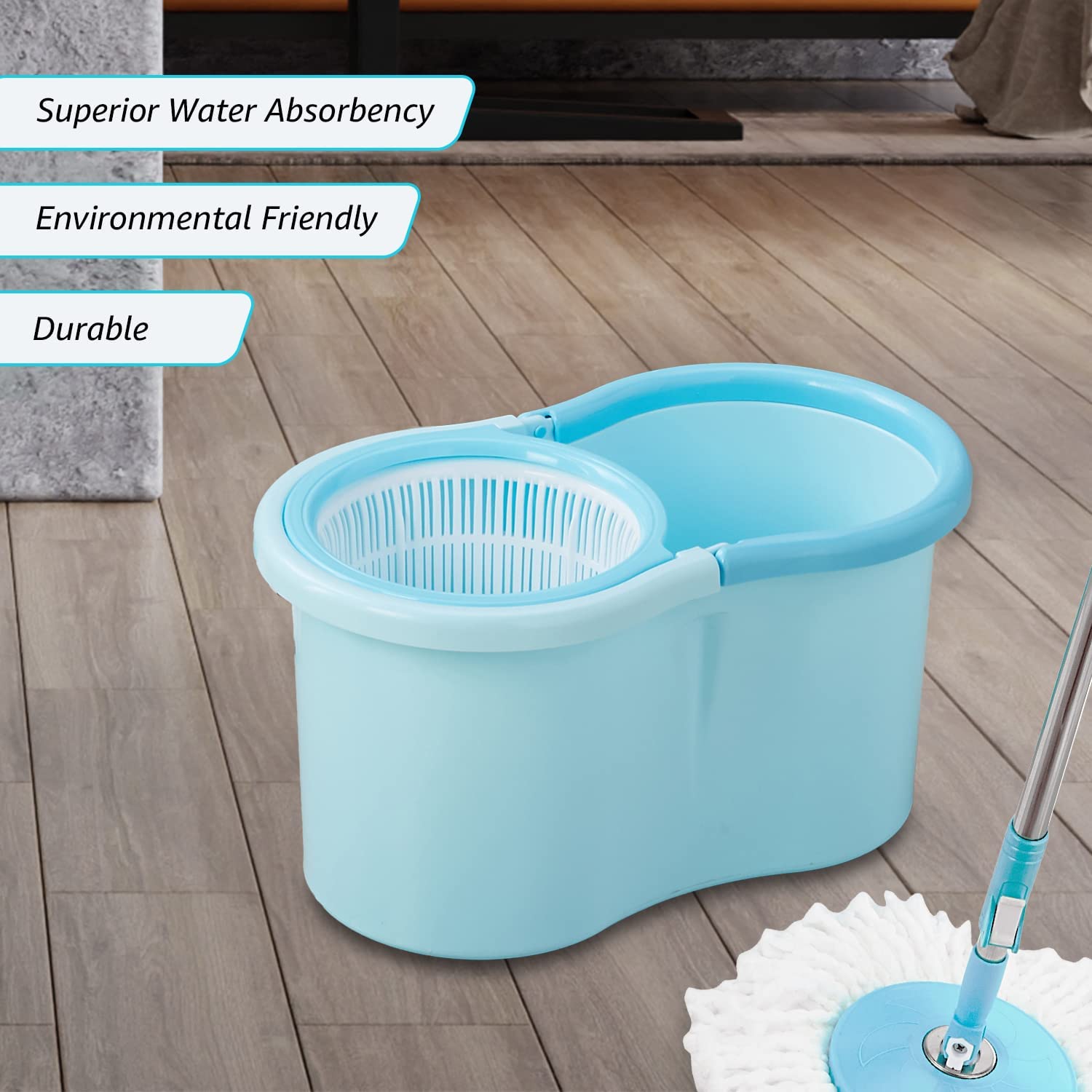 SHAGUN 360° Spin Mop 7L Plastic Basket & Handle Best for House Cleaning, Office Cleaning (Blue)