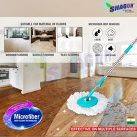 SHAGUN 360° Spin Mop Stick with Lock System, Stainless Steel Handle, Microfiber Refill, Adjustable Rod for Home & Office Cleaning