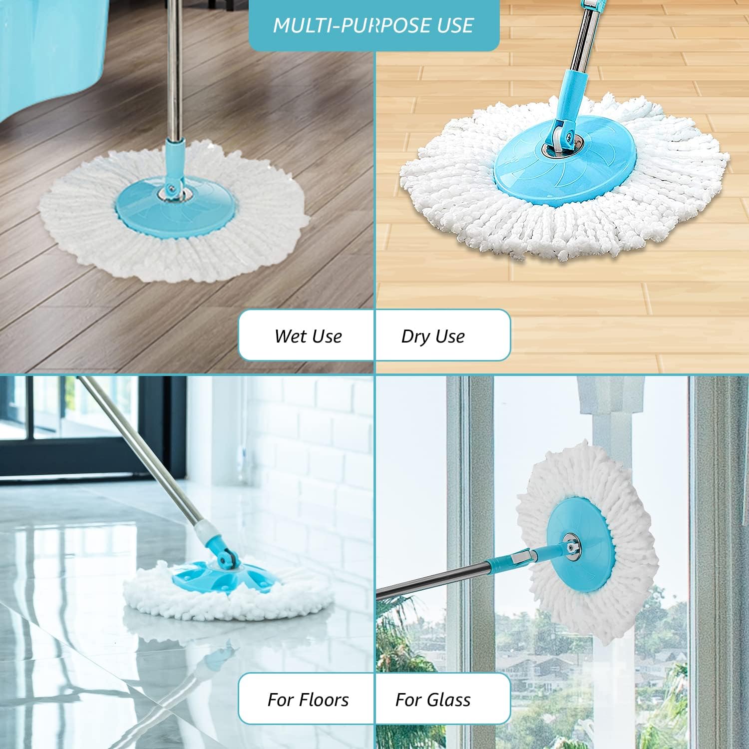 SHAGUN 360° Spin Mop 7L Plastic Basket & Handle Best for House Cleaning, Office Cleaning (Blue)