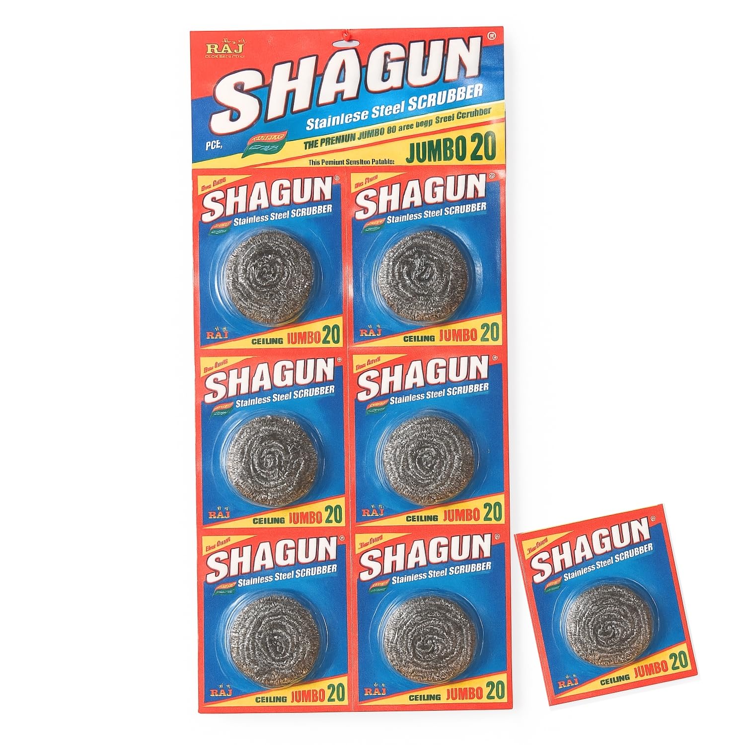 SHAGUN Jumbo 20 Stainless Steel Scrubber – Pack of 6 | 15g Heavy Duty Utensil & Kitchen Cleaning Scrub Pads