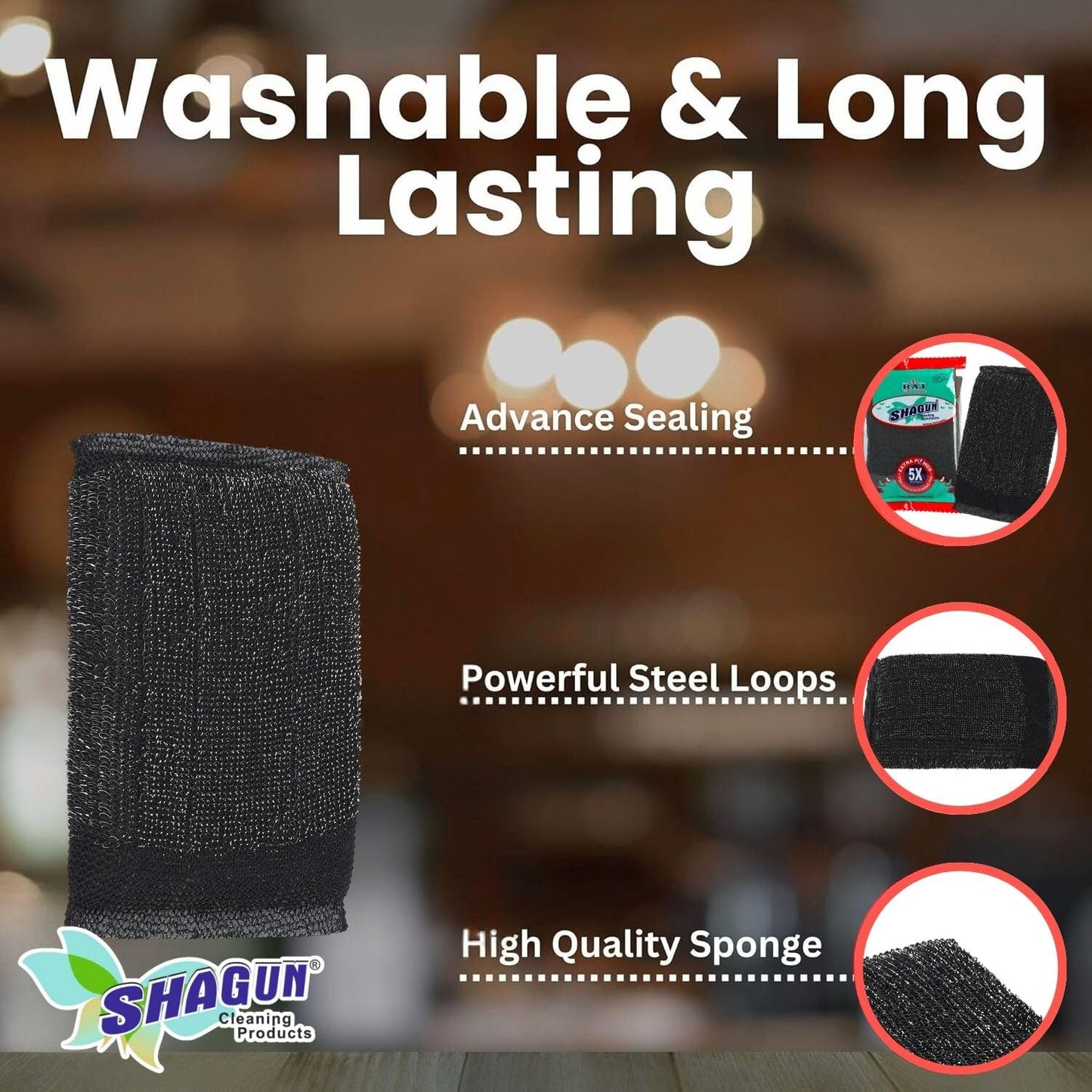 SHAGUN 5X Durable Dishcloth Cleaning Pad | Extra Power Scrub Pad for Kitchen Utensils | Pack of 12