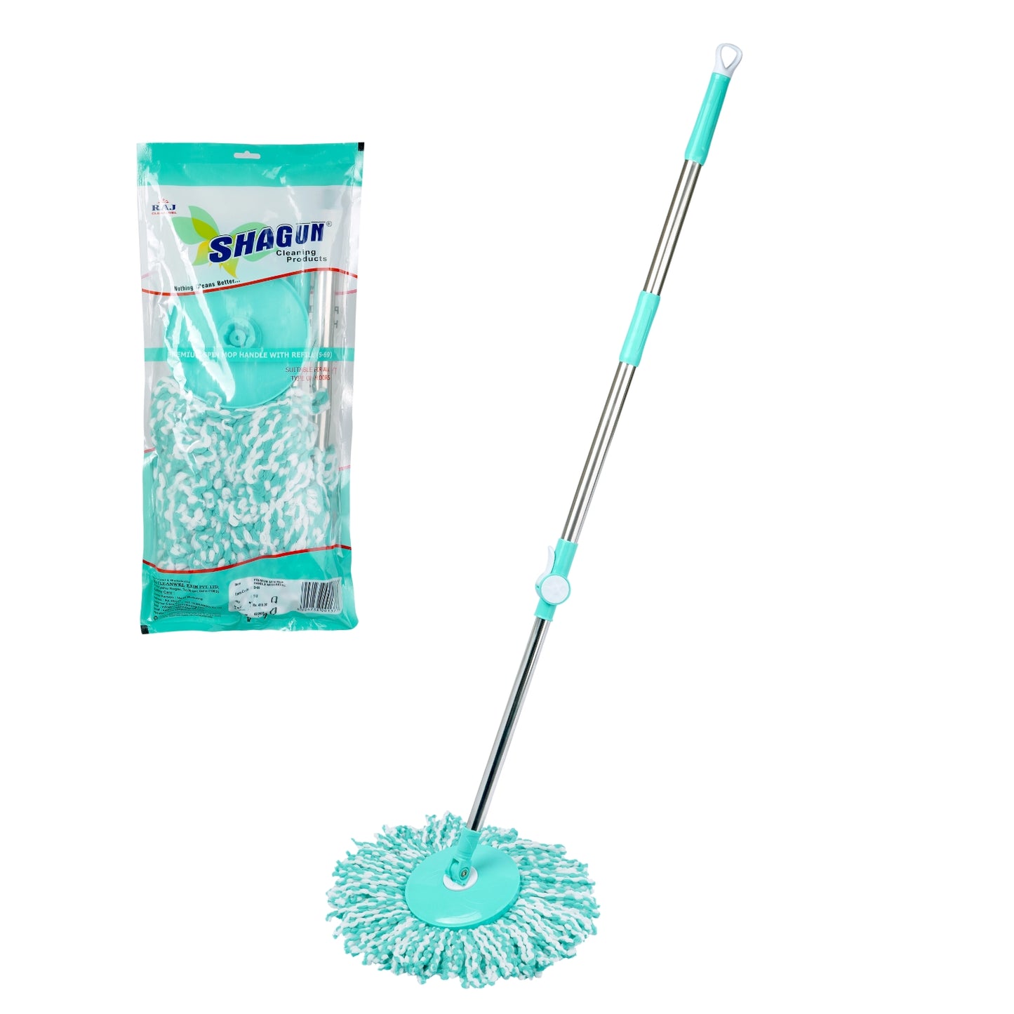 SHAGUN 360° Spin Mop Stick with Lock System | Microfiber Refill | Adjustable Stainless Steel Rod | Easy Floor Cleaning Mop Stick