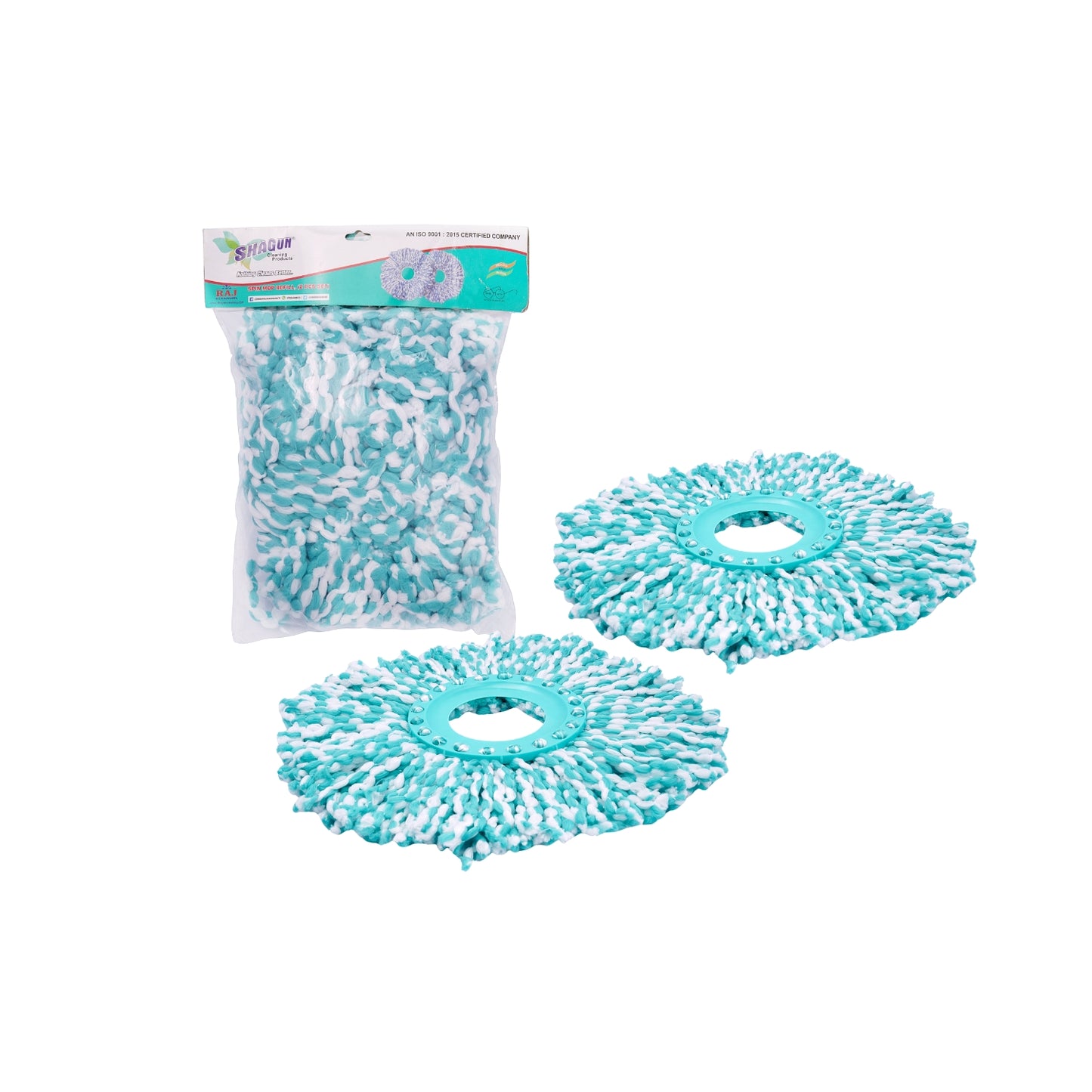 SHAGUN 360° Spin Mop Refill – Super Absorbent Microfiber Head, Durable & Washable Cleaning Pad for Home, Office, Tile, Marble & Wooden Floors (White and Blue) (4)